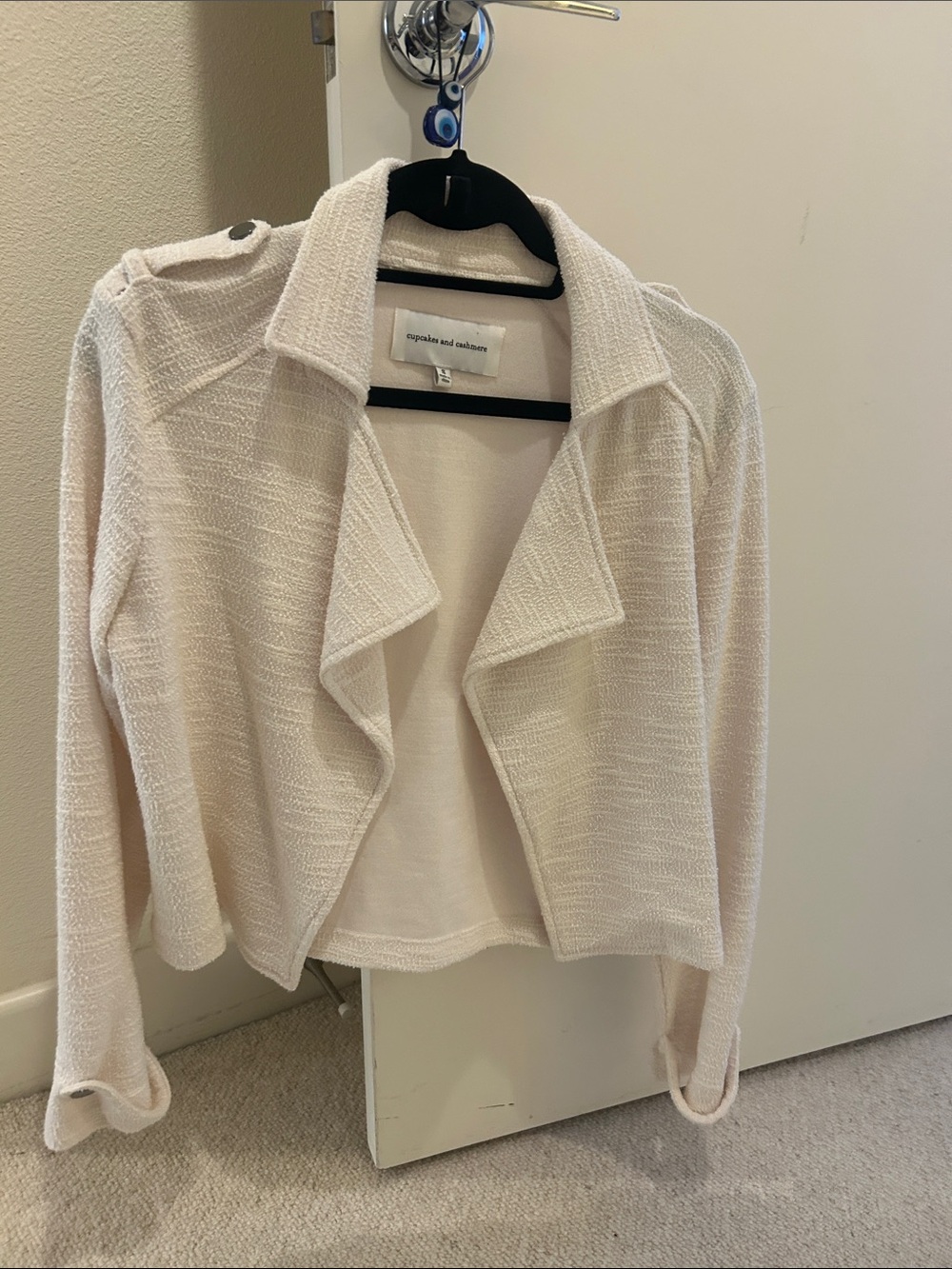 cupcakes & cashmere Cream Cropped Textured Open-Front Cotton Jacket
